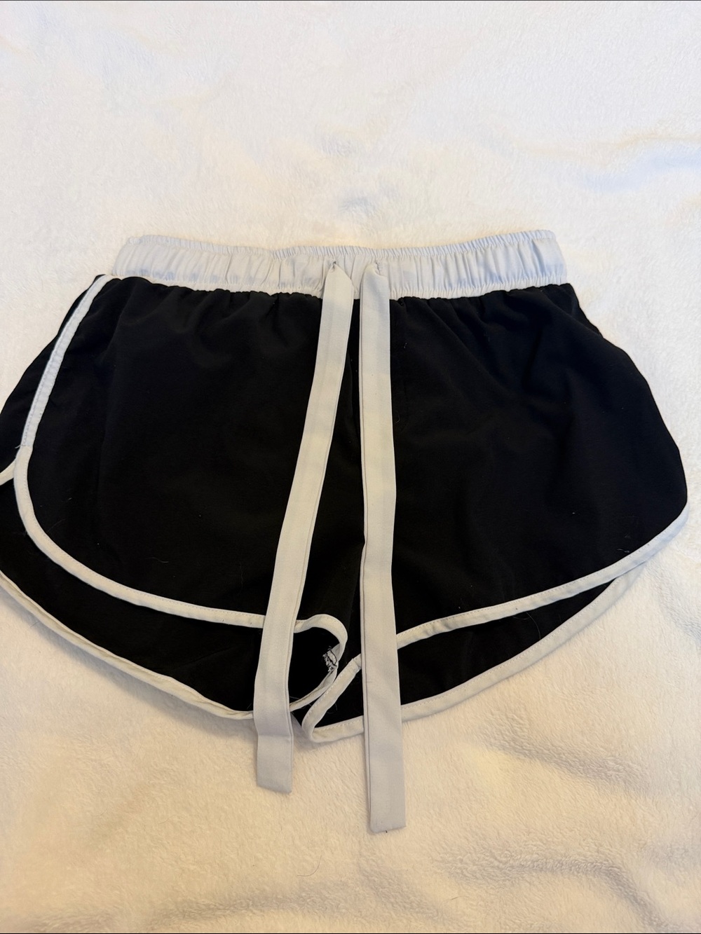 Black Athletic Shorts with White Trim and Drawstring